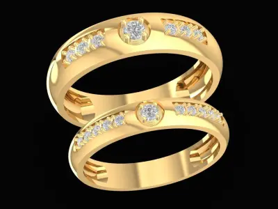 Luxury Couple Rings with Diamond Accents for Men and Women 2631 3D print model