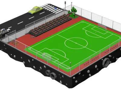 Football Soccer Field Low Poly 3d Model Low-poly 3D model