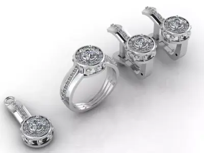 Mini Set Ring Pendant Earrings STL 3DM Womens Jewelry 3D print model