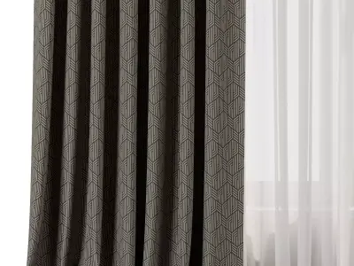 Curtain with rod 48 ptternend curtain HBH Low-poly 3D model