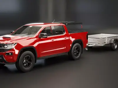 Generic Pickup Truck with Small Crane and Trailer 3D model