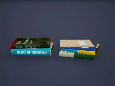 Books Low Poly Game Ready pack of Low-poly 3D model