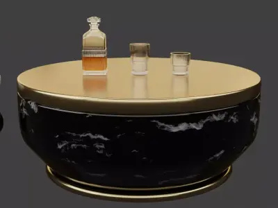 Coffee Table with Marble Texture and Gold Texture 3D Model Free low-poly 3D model