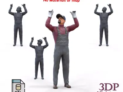 N2 Mechanic Crew working under a car or construction worker 3D print model