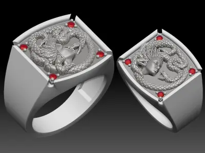 Medusa man ring Sculpture jewelry Gold silver 3D print model