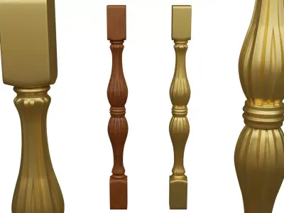 Baluster 3D model set of four golden stair railings 3D model