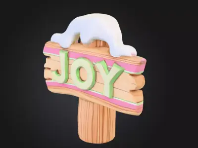 Stylized Wooden Signpost with Snow Low-poly 3D model