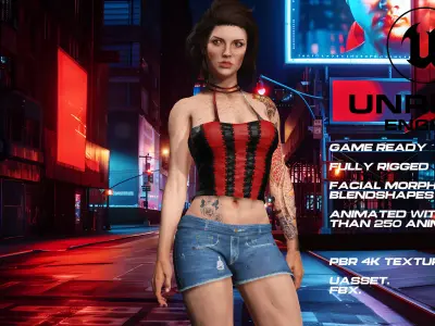 Tattoo girl full rigged - game ready - animated  Low-poly 3D model