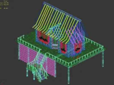 gAME Wood Stitch House 03 3D model