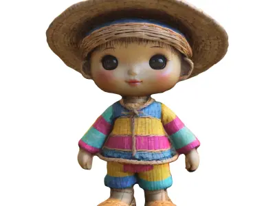 Cute Straw Doll Low-poly 3D model