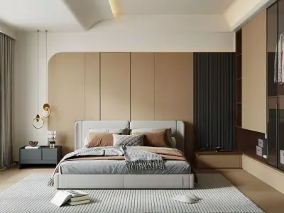 Modern Cozy Bedroom Interior With Built-In Wardrobe 3D model