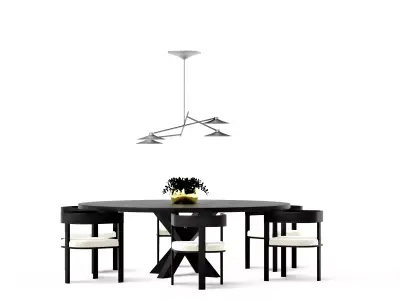 Black and white modern classic round dining table set Low-poly 3D model