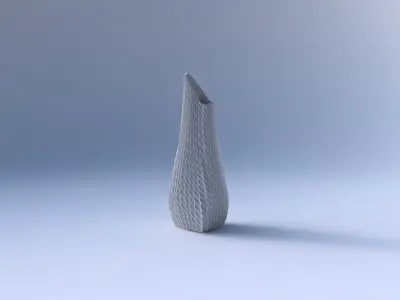 Vase puffy tipped triangle with bent extruded lines 2 3D print model
