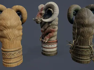 Totem Pole Ram PBR Low-poly 3D model