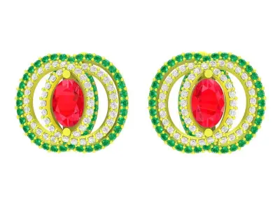Luxury Oval Multi Halo Pave Earrings 3D Model for Fine Jewe 5896 3D print model