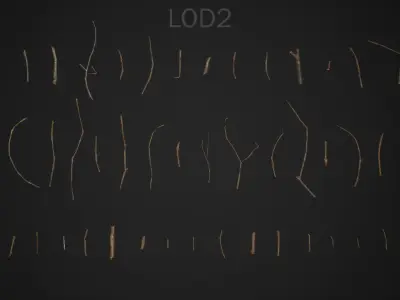 Oak And Tilia Twigs 4K Scanned Low-poly 3D model