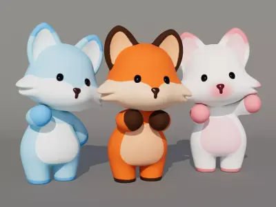 Rigged Cartoon Fox Low-poly 3D model