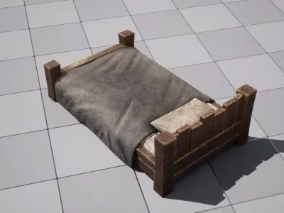Medieval Bed Low-poly 3D model