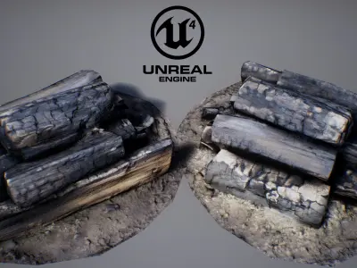 Burnt Firewood - Game Ready Low-poly 3D model