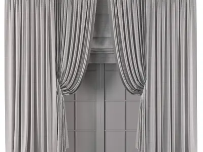 Gray Linen Double Layer Curtains 3D model