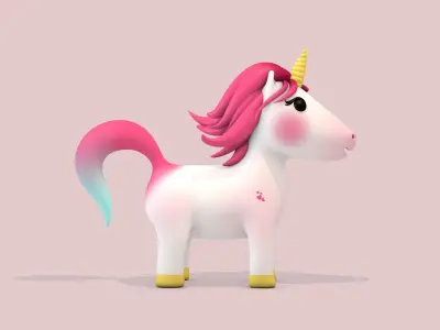 Cartoon Unicorn Red Hair Low-poly 3D model