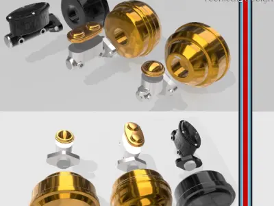 Set of 3 brake boosters with interchangeable master cylinders  3D print model