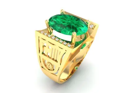 Men Oval Gemstone Ring with Side Stones 3D Model 395 3D print model