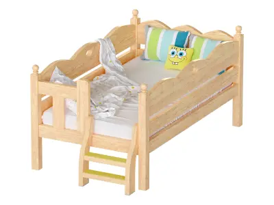 Childrens bed with removable sides Cradle made of solid beech 3D model