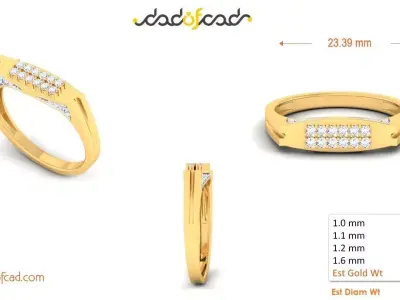 Sophisticated Diamond Bar Gold Ring 3D print model