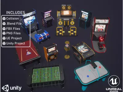 Multi Arcade Machines Package Low-poly 3D model