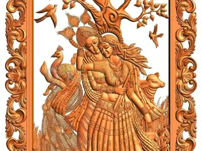 krishna 3d model and lakshmi wood carving 3D model