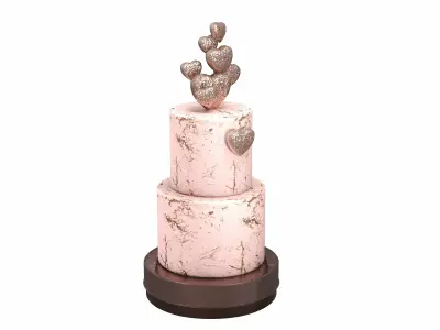  3D Two Tier Cake with Hearts decor 3D model