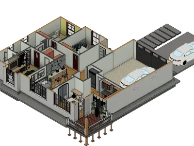 3 Bedroom Ranch House Plan 3D model