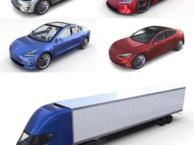 Tesla Pack Semi Roadster Model S X 3 with interiors 3D model