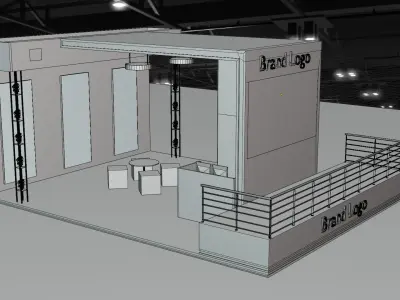 2 side open exhibition stall design with lounge area 3D model