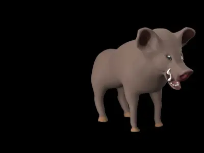 wild boar with big fangs 3D model