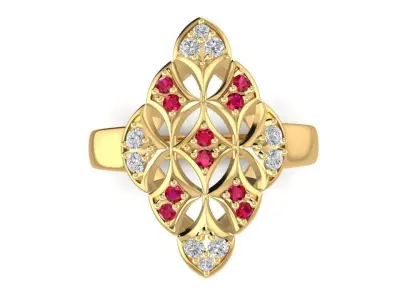 Luxury Floral Ruby Diamond Ring for Women 1730 3D print model