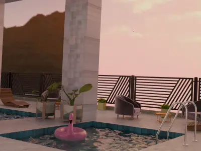  Pent House Scene Low-poly 3D model