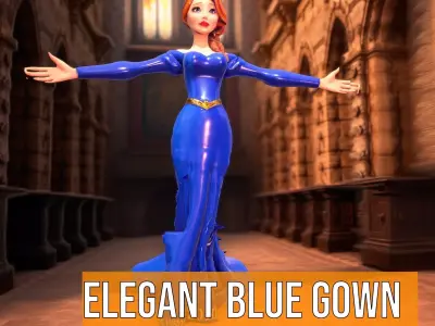 Elegant Blue Gown Character model pack Low-poly 3D model