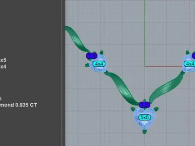 Romantic Three Heart Gemstone V-Necklace 3D print model