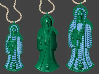 3 MODELS Holy Death Pendant 3D STL 3DM Skull Santa Muerte 3D print model