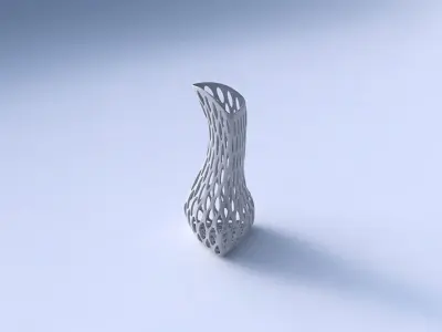 Vase puffy bent triangle with bubble grid lattice 3D print model
