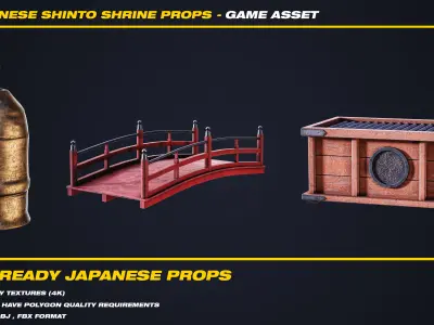 15 Japanese Shinto Shrine Props - VOL 01 - Game Asset  Low-poly 3D model