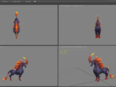 Cartoon Fire Horse - Flame Unicorn Monster Low-poly 3D model