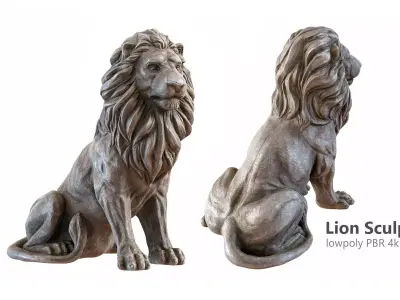 Sitting Lion statue PBR Lowpoly Low-poly 3D model