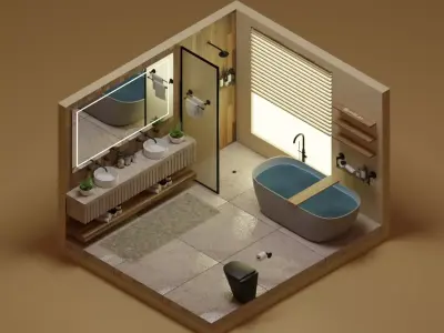 Isometric Bathroom Scene - Stylized Low-Poly Interior Low-poly 3D model