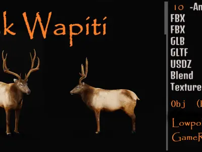 Elk Wapiti Deer Low-poly 3D model