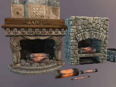 Fireplace and hearths Low-poly 3D model