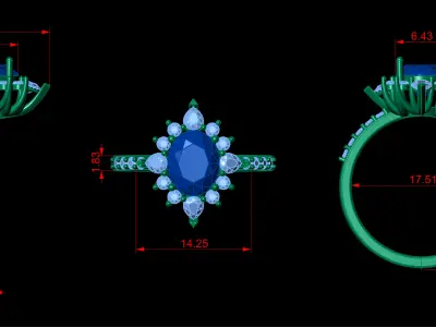 Oval Diamond Ring 3D print model