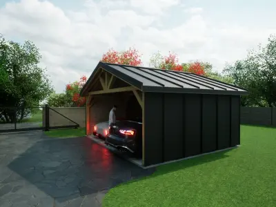 sheet metal wooden carpotr with walls 5x6 m for render and game 3D model